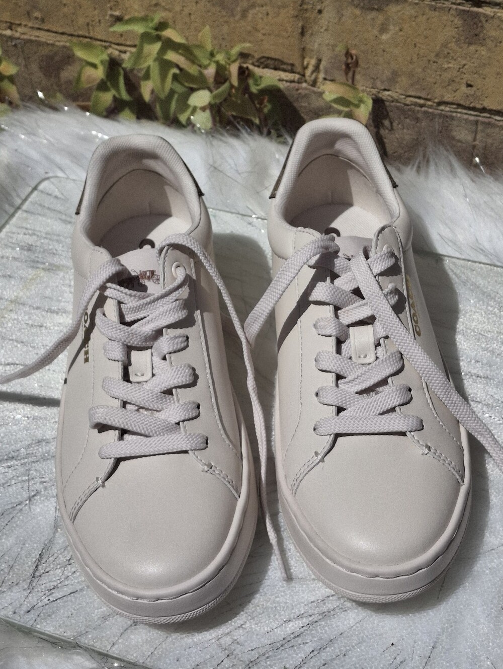 Coach Clip Leather Low-Top Lace-Up Sneakers Chalk Khaki Women Size 7 - Picture 4 of 16